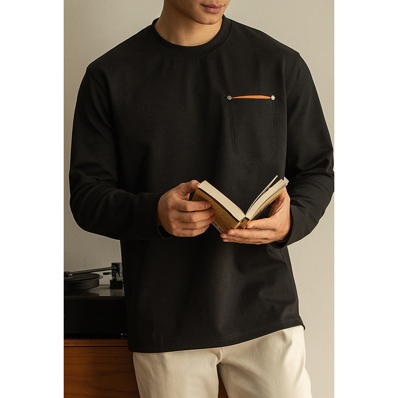Men’s Contrast Pocket Pullover – Long Sleeve Loose Fit Spring Top