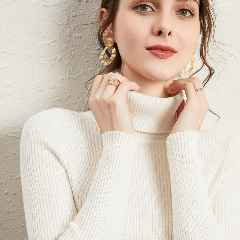 Women’s Slim Turtleneck Knitted Pullover – Thickened Viscose Base Layer