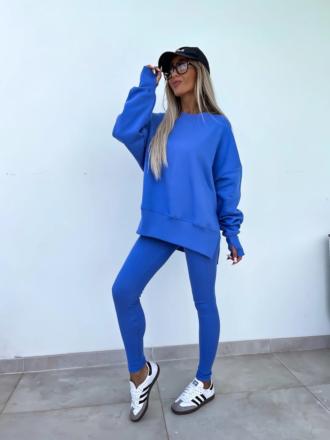 Two-Piece Lounge Set – Crew Neck Split Sweatshirt & Slim Fit Trousers