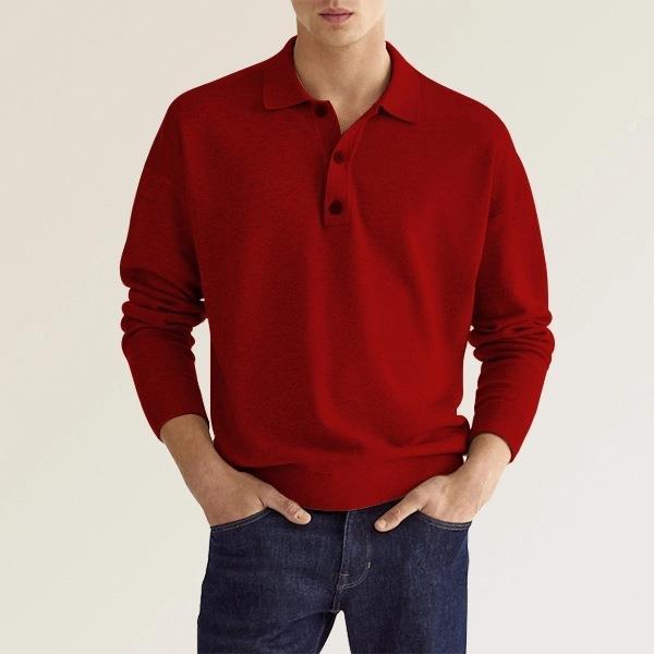 Men’s V-Neck Button Polo – Long Sleeve Casual Autumn Shirt