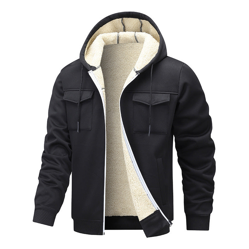 Men’s Fleece-Lined Utility Jacket – Warm Hooded Streetwear Layer
