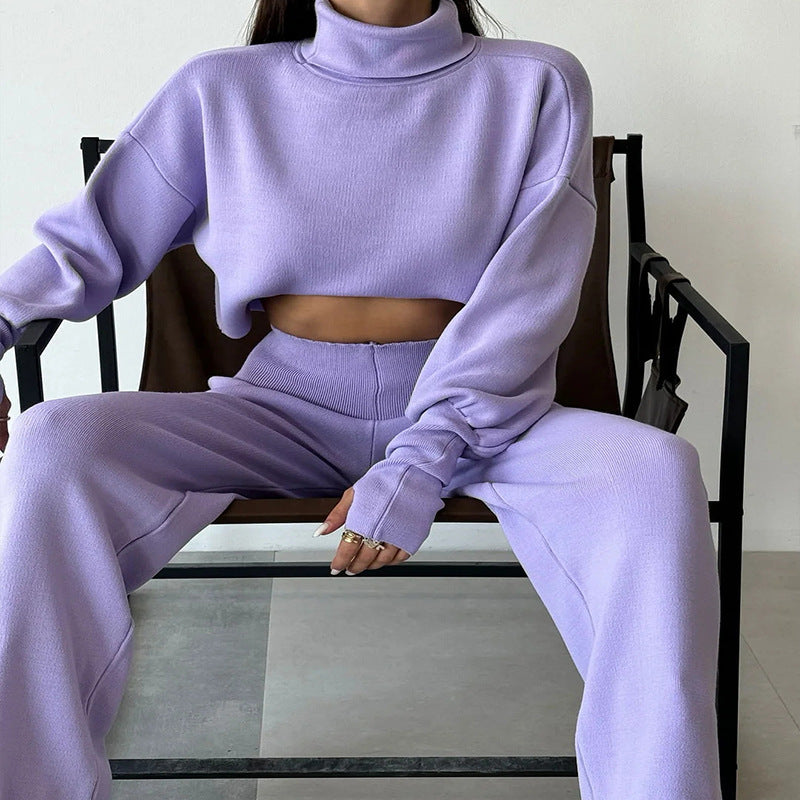 Women’s Turtleneck Lounge Set – Casual Two-Piece Pullover & Pants for Autumn/Winter