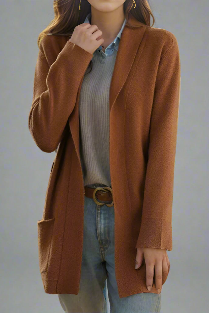 Women’s Knitted Lapel Cardigan with Pockets