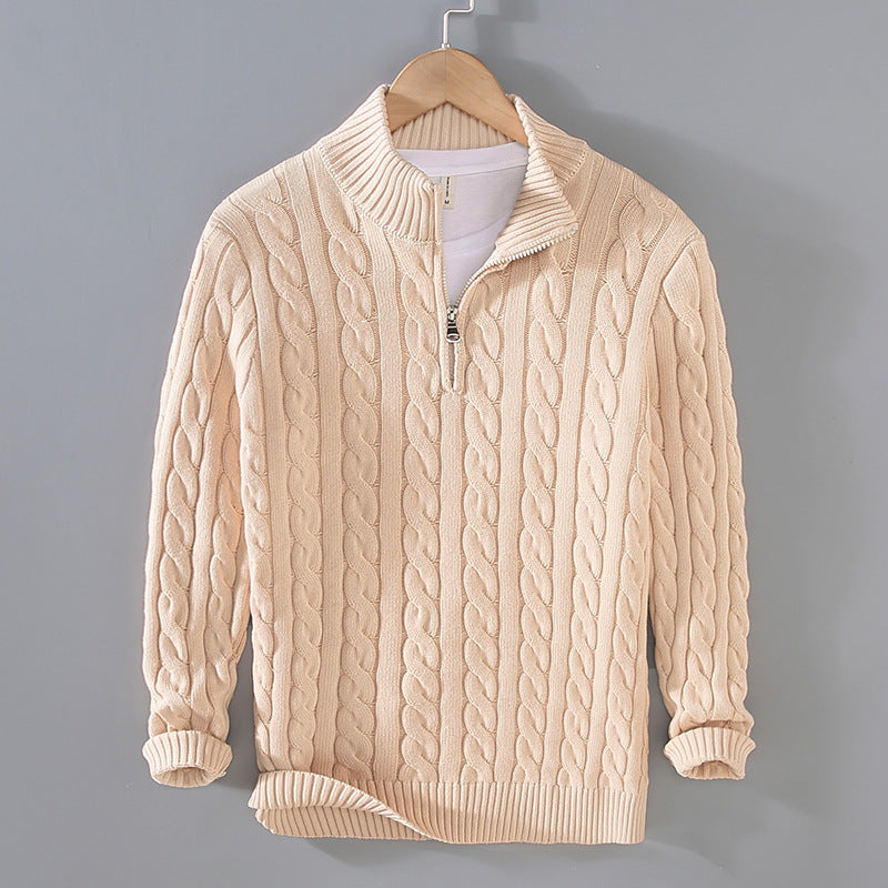 Quarter-Zip Cable Knit Pullover – Thickened Winter Sweater