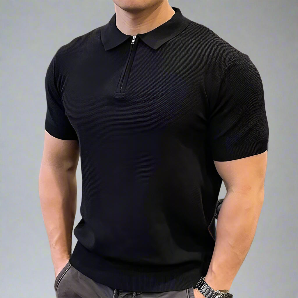 Men’s Zipper Polo Shirt – Casual Short Sleeve Summer Top