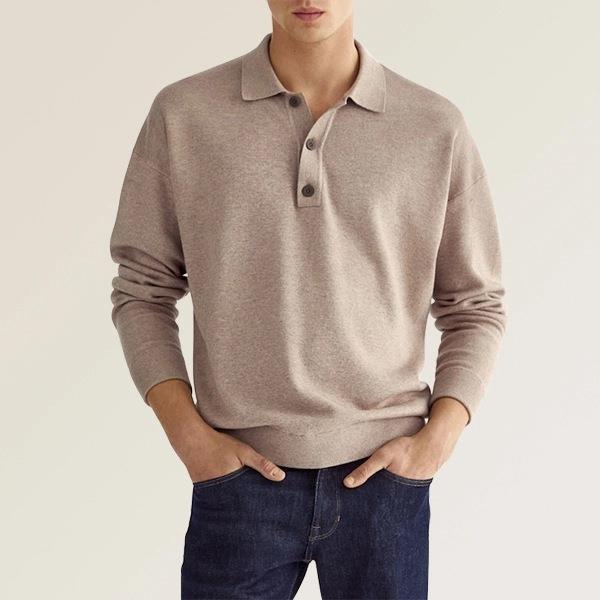 Men’s V-Neck Button Polo – Long Sleeve Casual Autumn Shirt