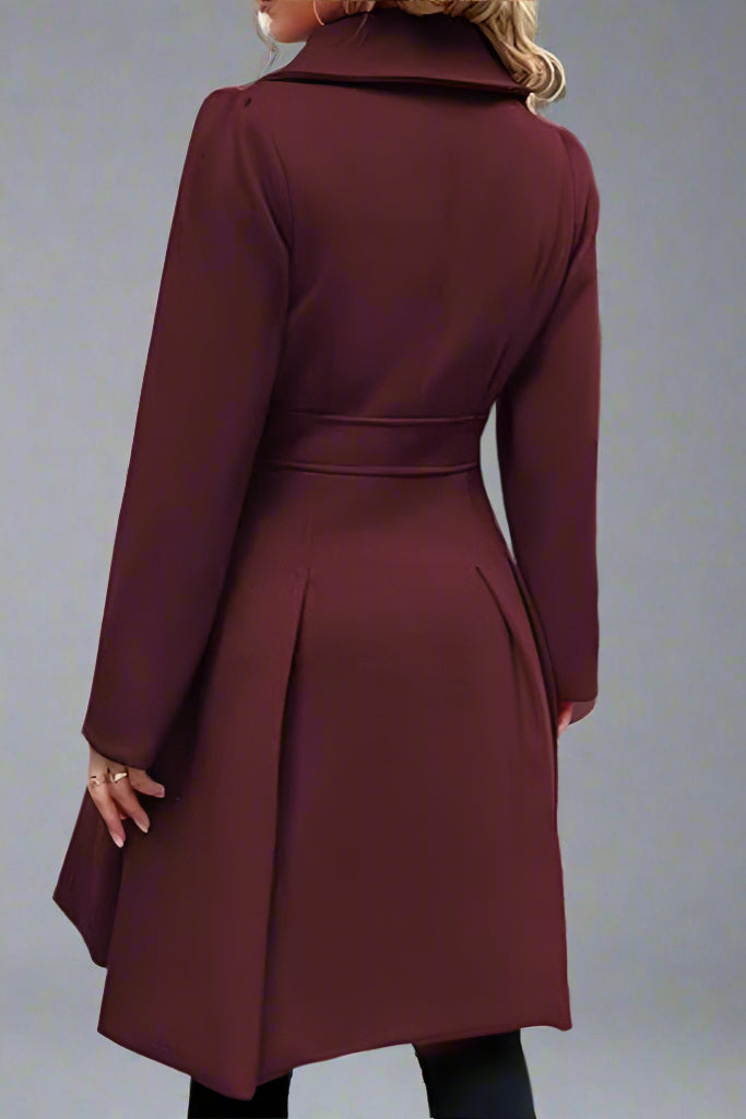 Women’s Double-Breasted A-Line Pea Coat with Lapel and Pockets