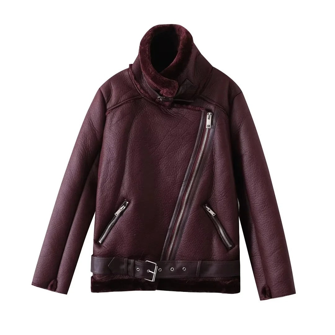 Women’s Faux Leather Lamb Fur Lined Jacket