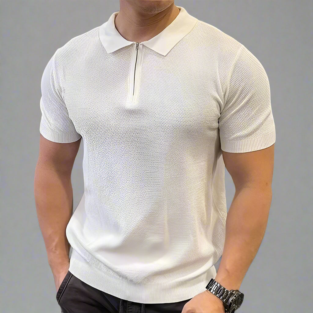 Men’s Zipper Polo Shirt – Casual Short Sleeve Summer Top