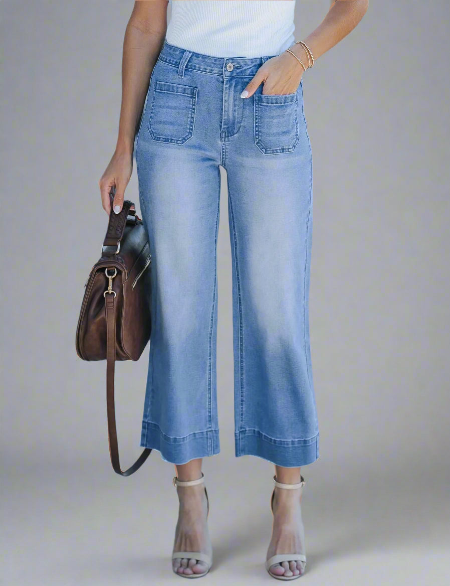 High Waist Wide-Leg Cropped Jeans for Women