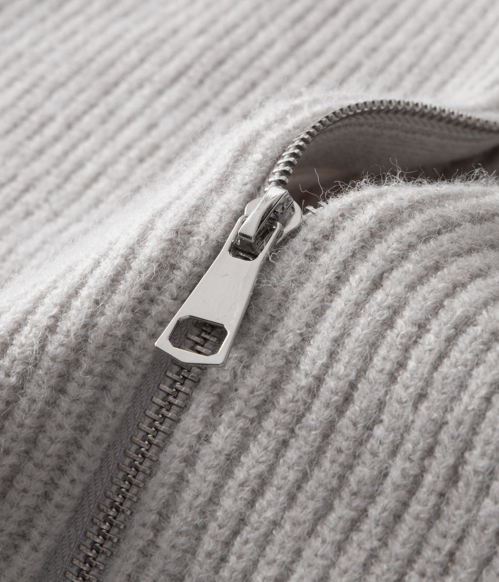 Men’s Long Zipper Knitted Cardigan – Slim Fit Casual Fall/Winter Outerwear