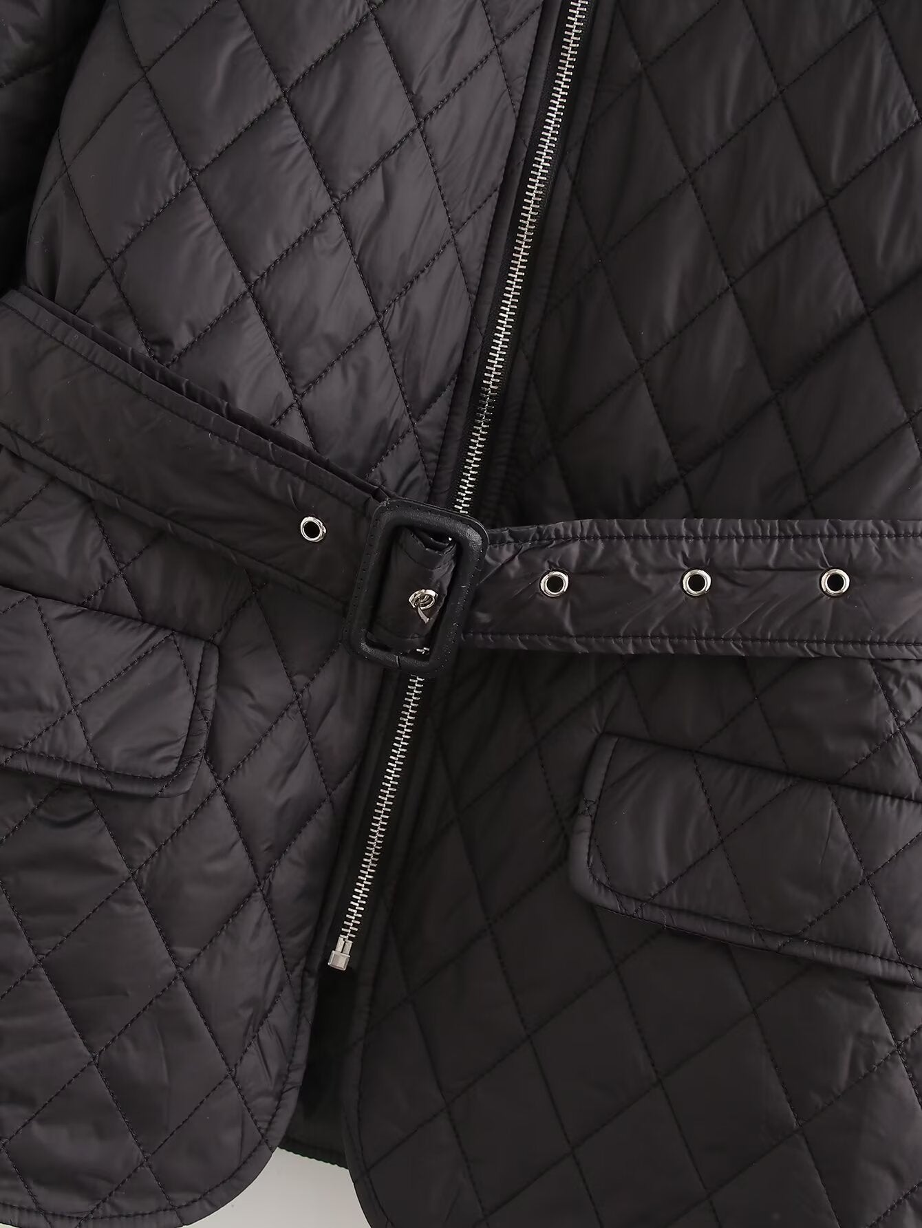 Belted Quilted Cotton Jacket – Casual Mid-Length Outerwear