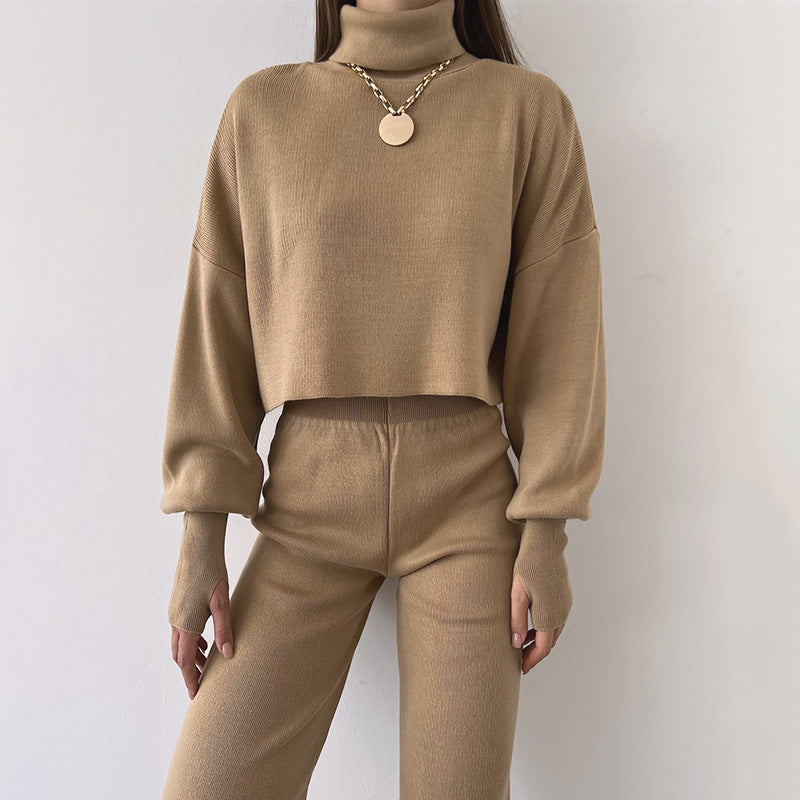 Women’s Turtleneck Lounge Set – Casual Two-Piece Pullover & Pants for Autumn/Winter