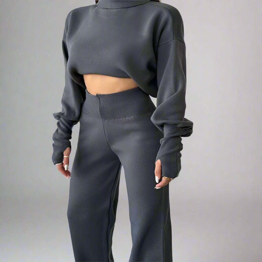 Women’s Turtleneck Lounge Set – Casual Two-Piece Pullover & Pants for Autumn/Winter