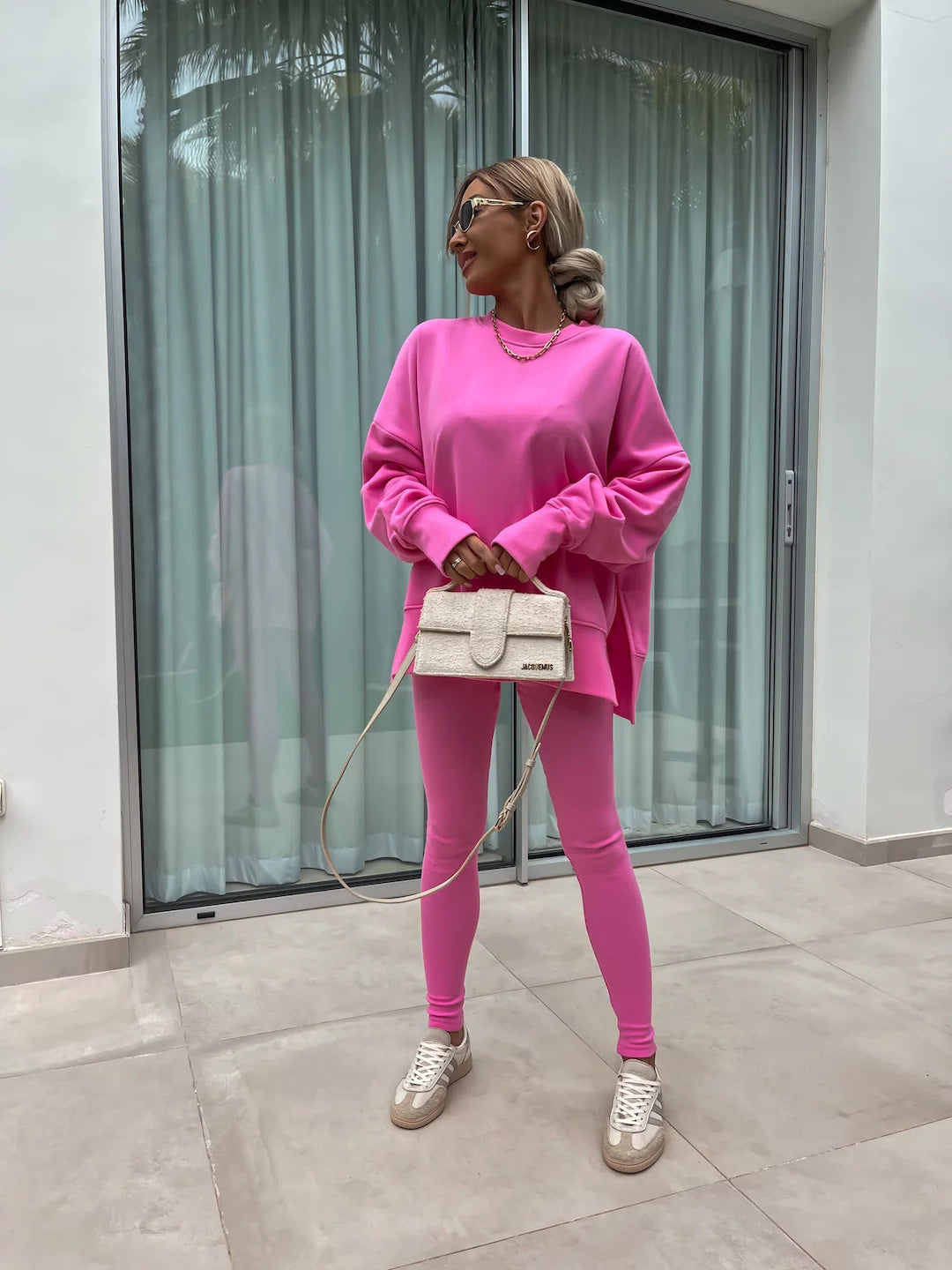 Two-Piece Lounge Set – Crew Neck Split Sweatshirt & Slim Fit Trousers