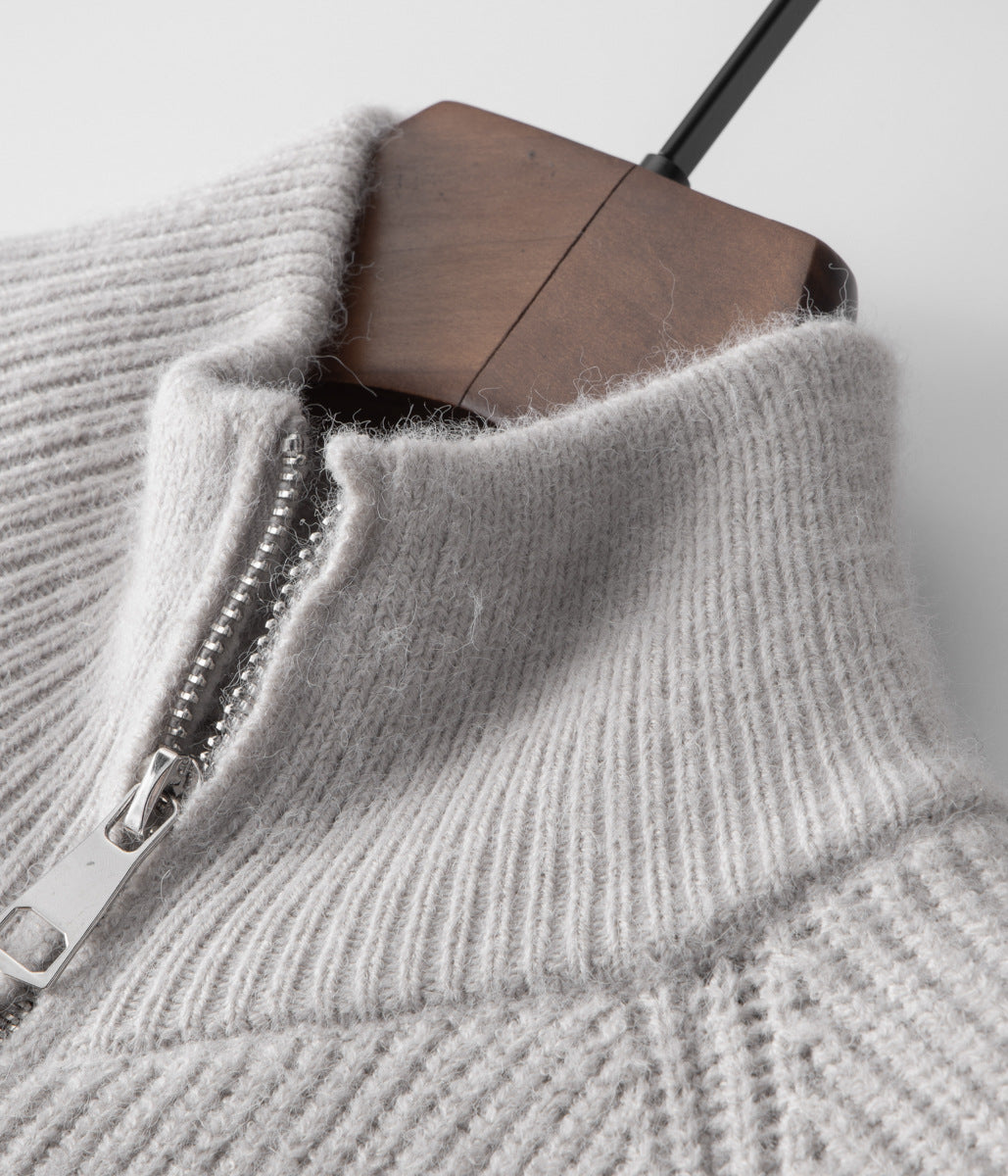 Men’s Long Zipper Knitted Cardigan – Slim Fit Casual Fall/Winter Outerwear