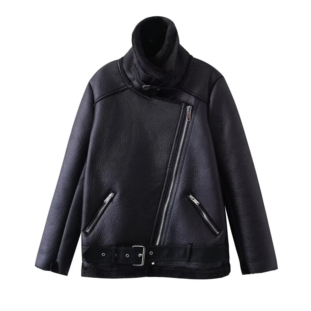 Women’s Faux Leather Lamb Fur Lined Jacket