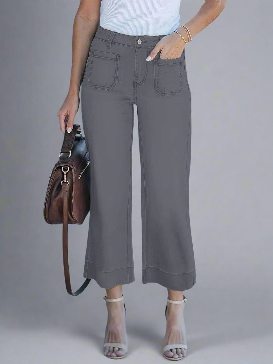 High Waist Wide-Leg Cropped Jeans for Women