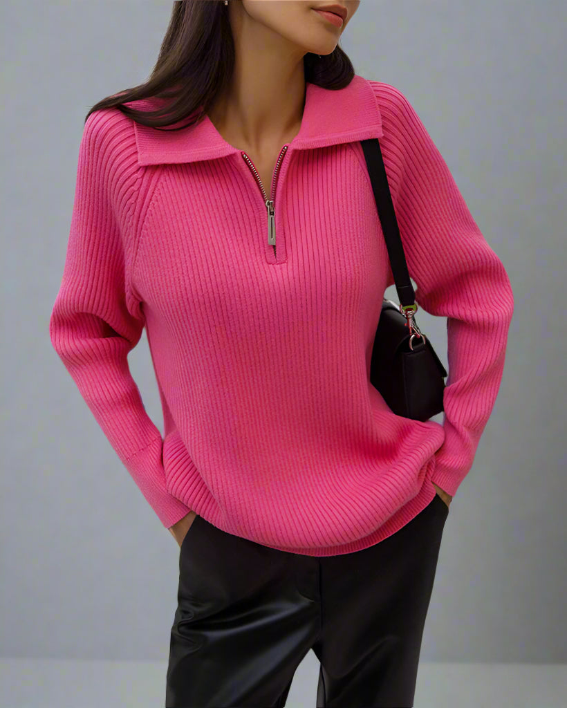 Women’s Casual Polo Collar Knitted Pullover Sweater