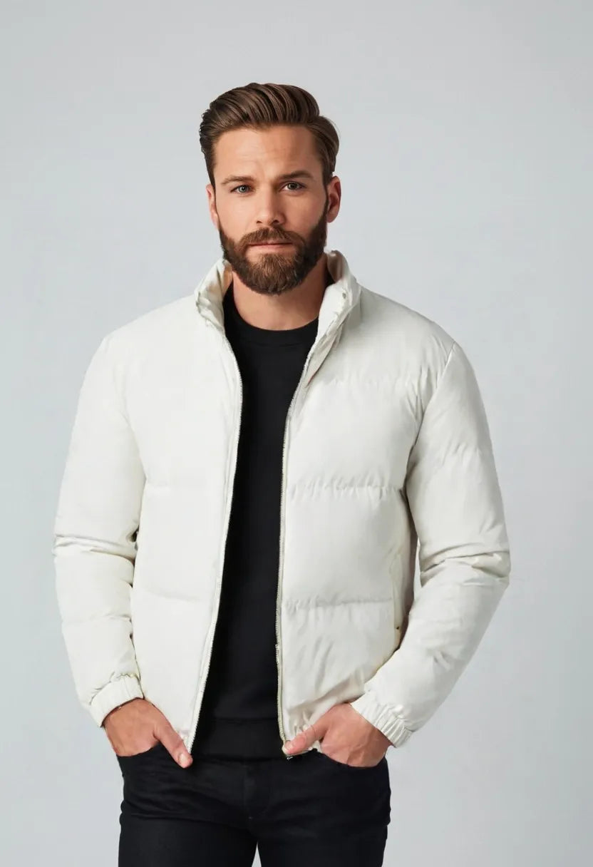 Men’s Puffer Jacket – Stand Collar Cotton-Filled Winter Coat