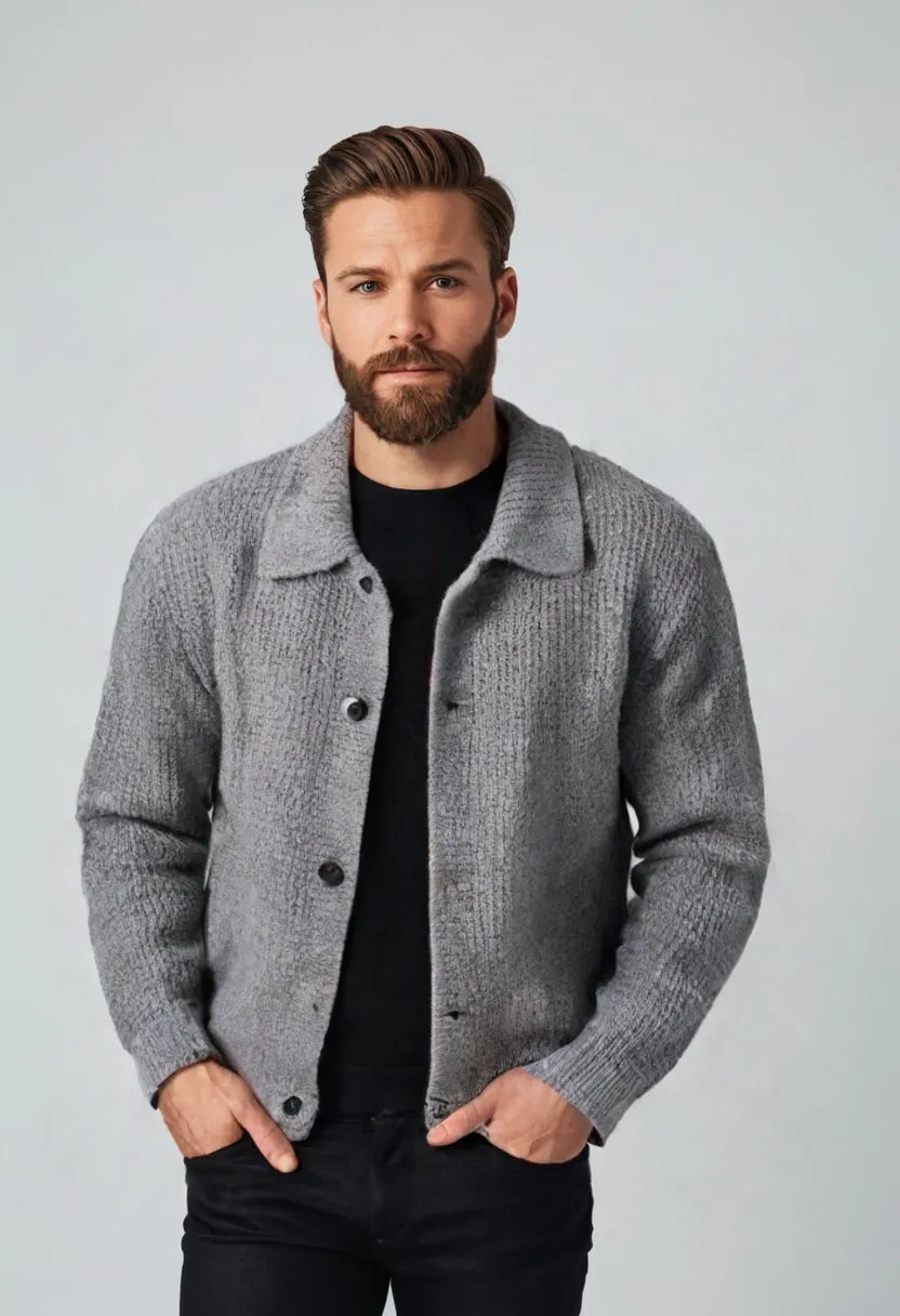 Men’s Retro Knit Button-Up Sweater – Loose Fit Casual Cardigan