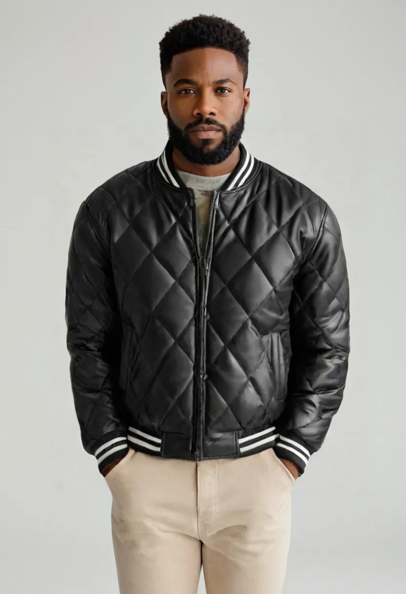 Men’s Trendy Faux Leather Baseball Jacket – Casual Street Style Outerwear