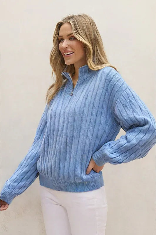 Quarter-Zip Cable Knit Pullover – Thickened Winter Sweater