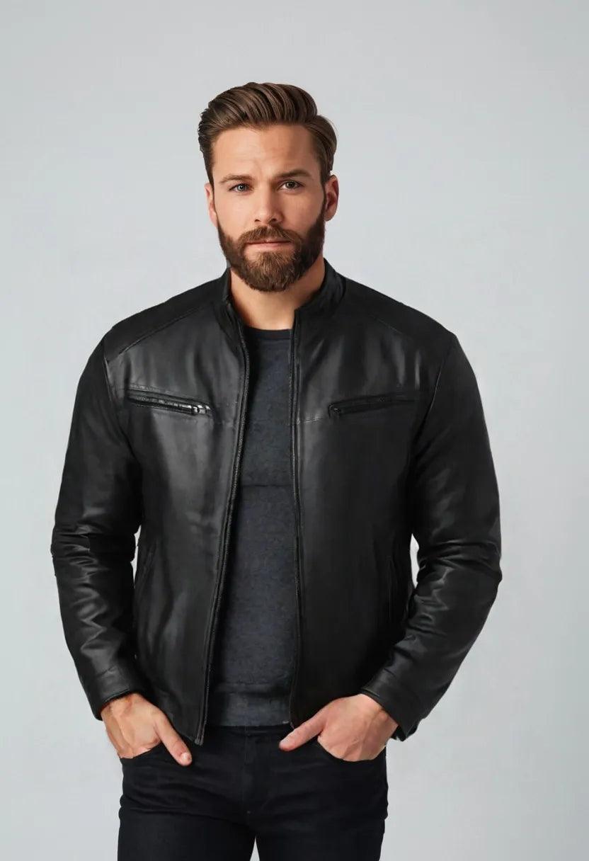 Stand Collar Faux Leather Motorcycle Jacket – Stylish & Durable