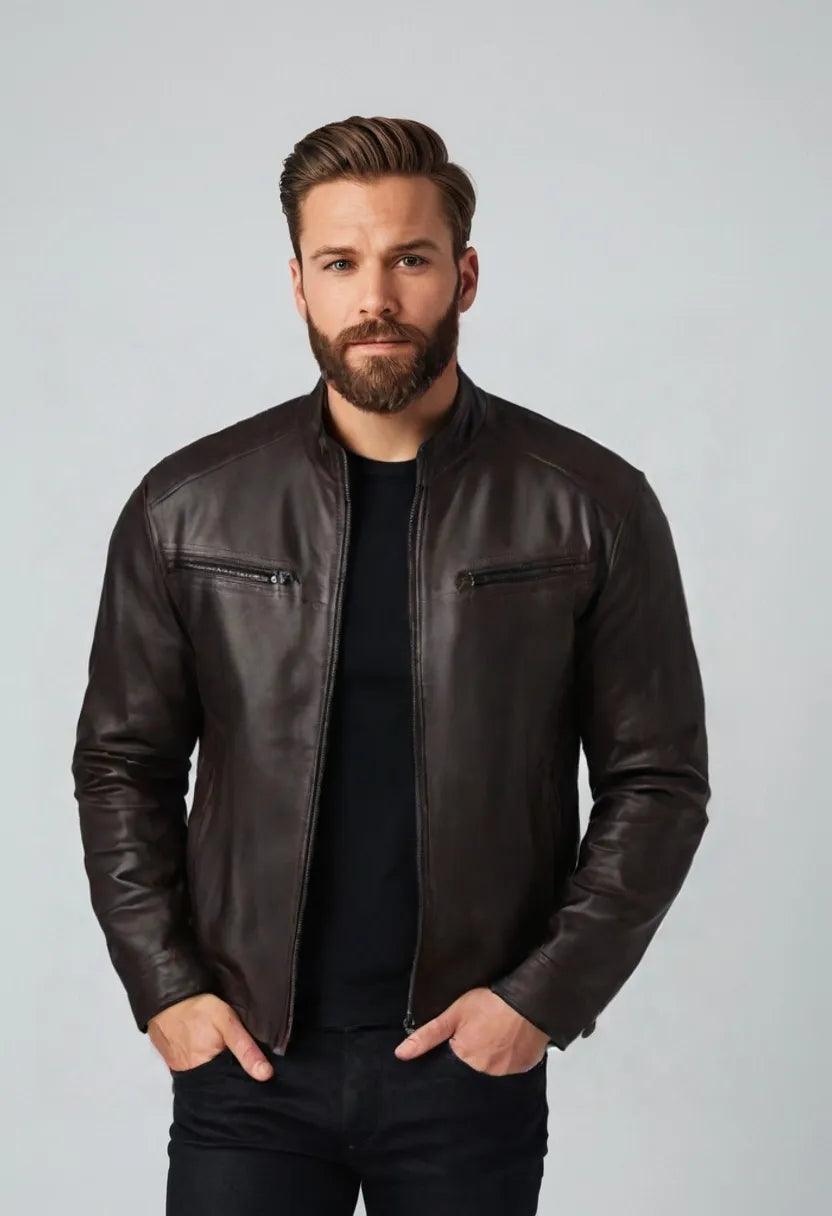 Stand Collar Faux Leather Motorcycle Jacket – Stylish & Durable