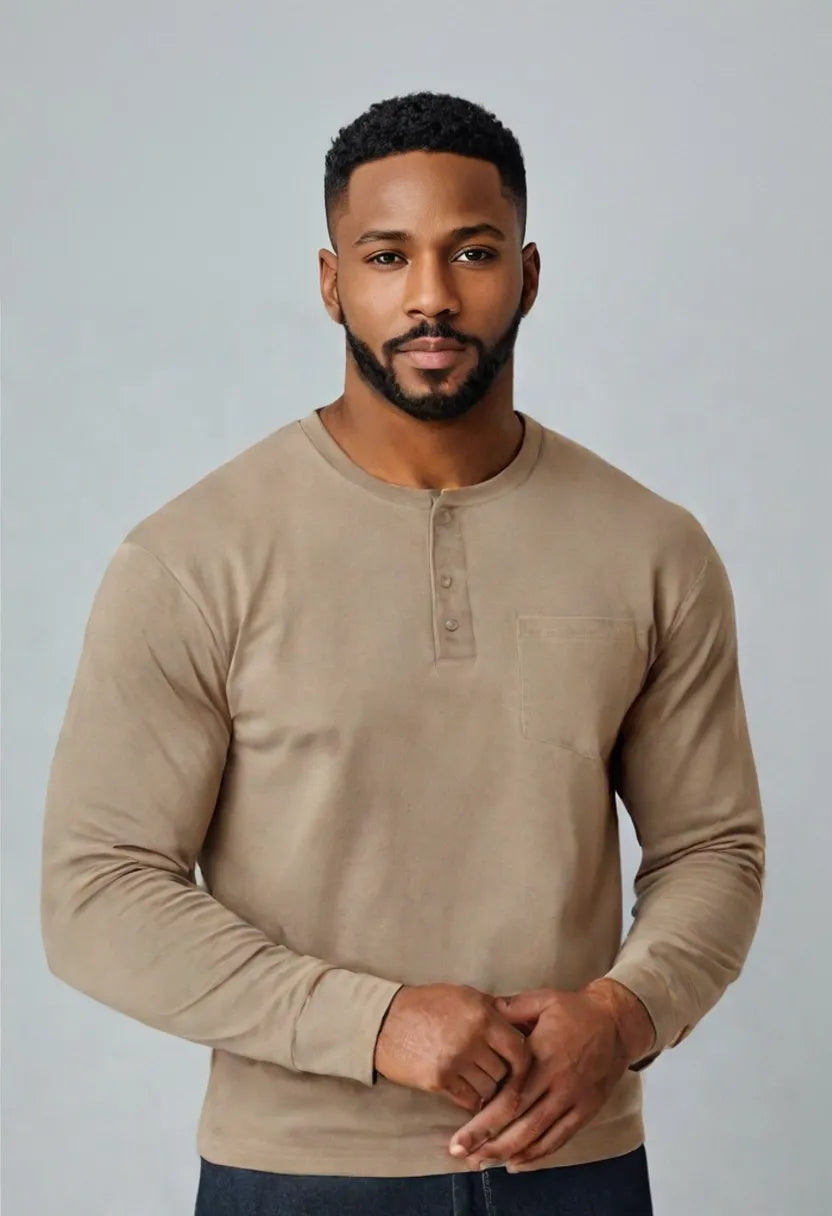 Men’s Slim Fit Henley Shirt – Long Sleeve Pullover Top