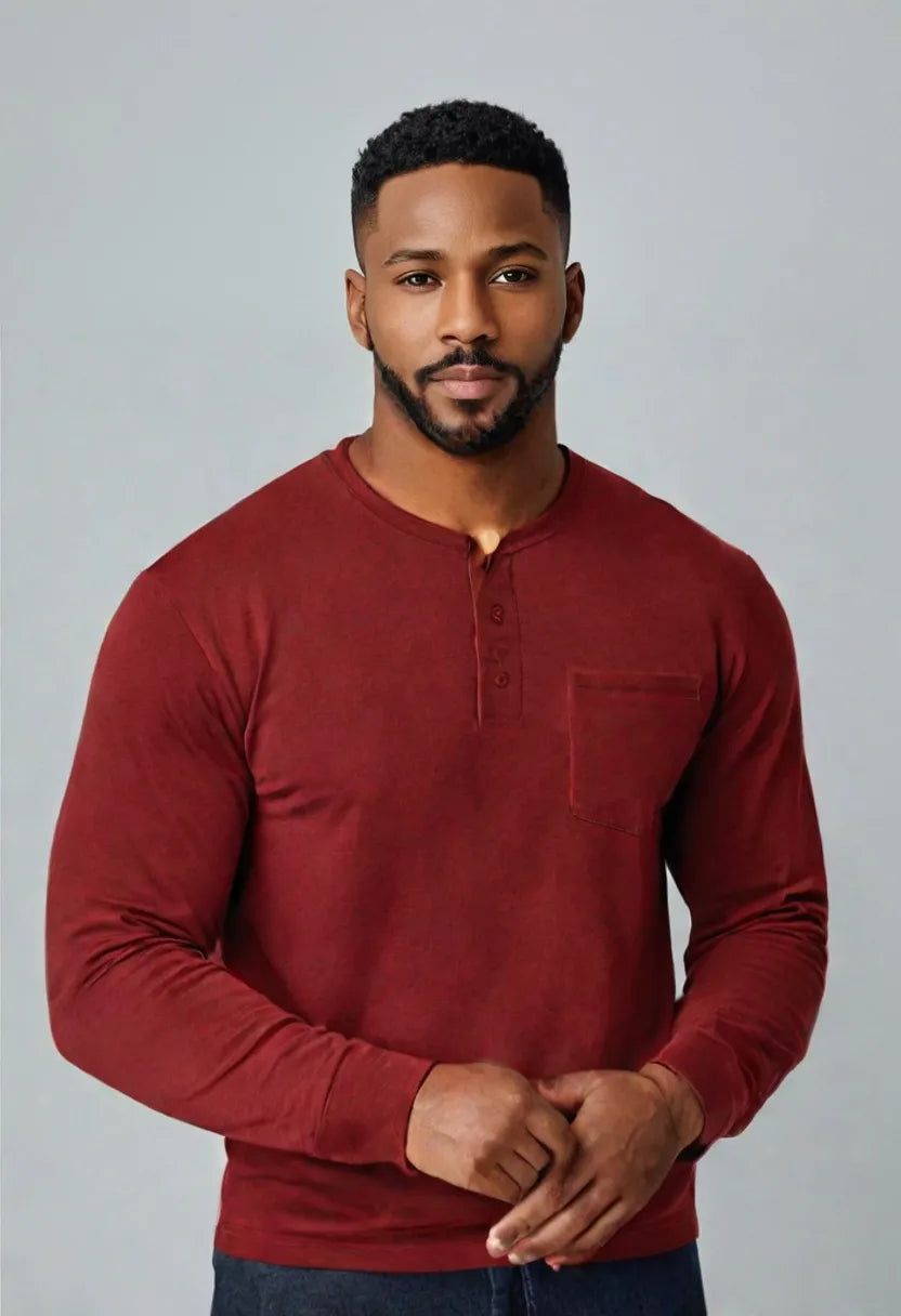 Men’s Slim Fit Henley Shirt – Long Sleeve Pullover Top