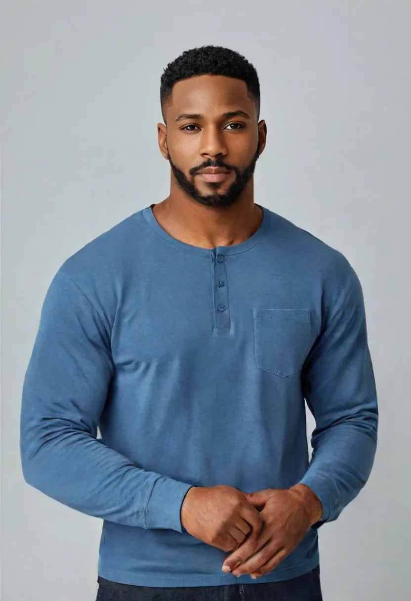 Men’s Slim Fit Henley Shirt – Long Sleeve Pullover Top