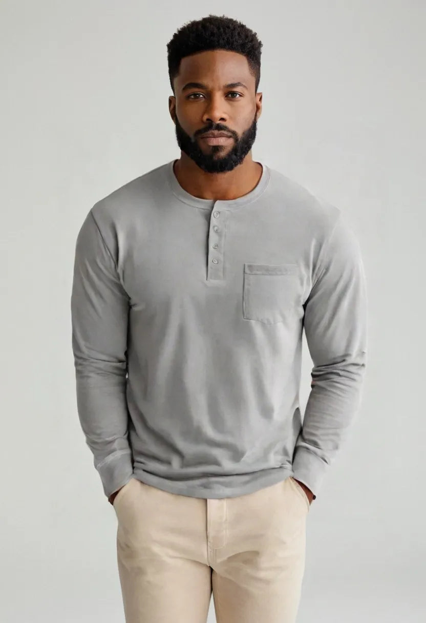 Men’s Slim Fit Henley Shirt – Long Sleeve Pullover Top