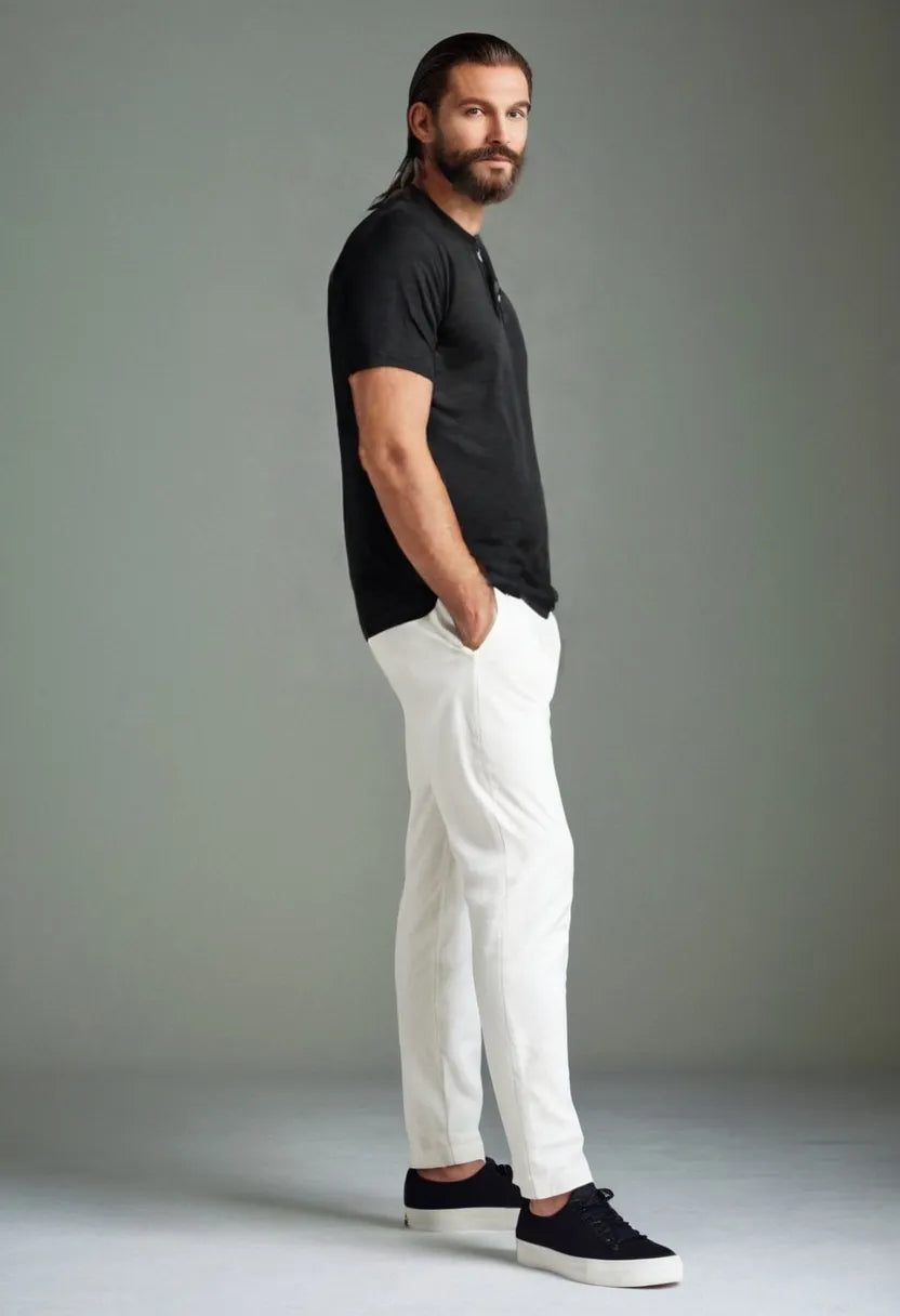 Men’s Retro Cotton Tee – Solid Color Short Sleeve Top