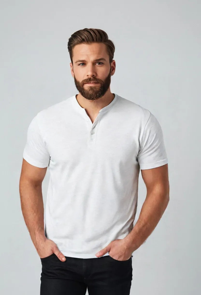 Men’s Retro Cotton Tee – Solid Color Short Sleeve Top