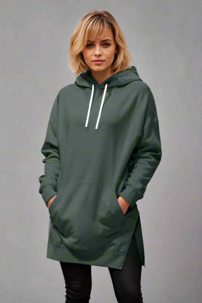 Women’s Split Shoulder Brushed Hoodie – Comfy Solid Color Pullover with Hood