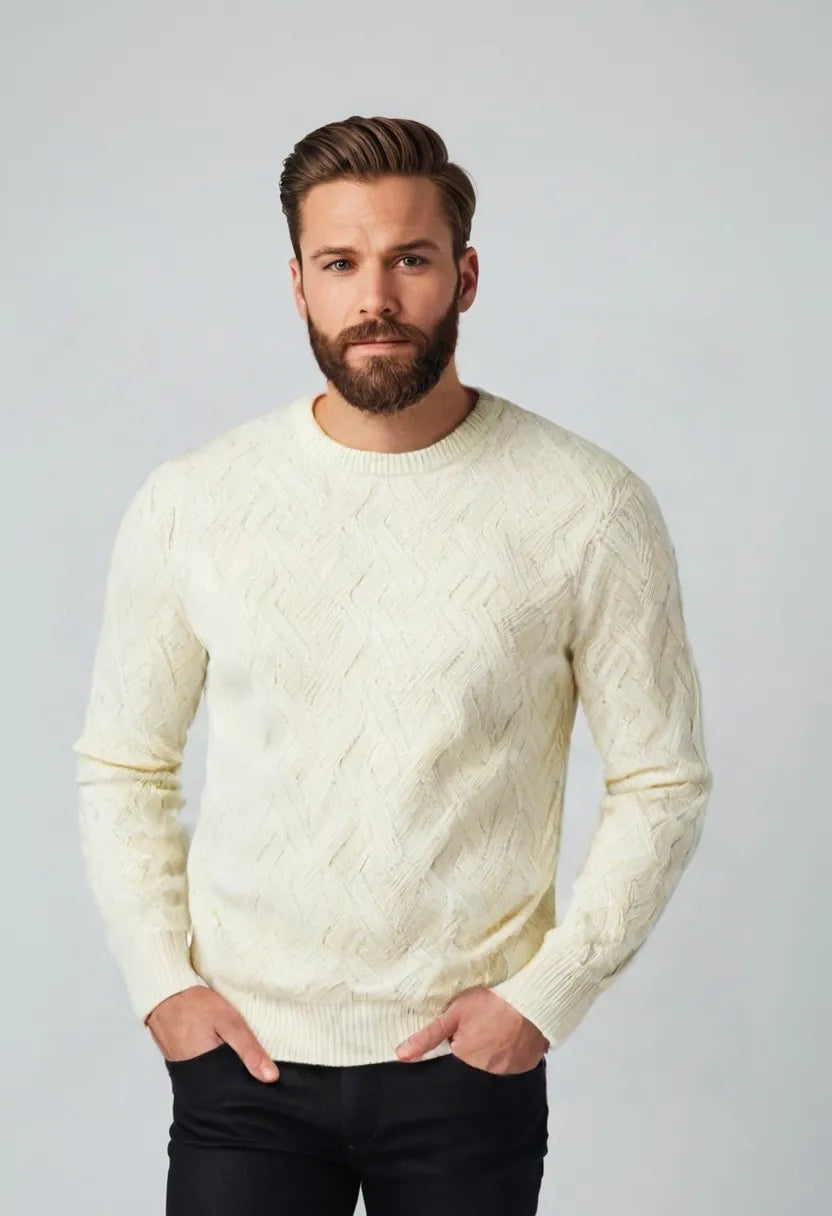 Men’s Wool Blend Knit Sweater – Slim Fit Crew Neck Pullover
