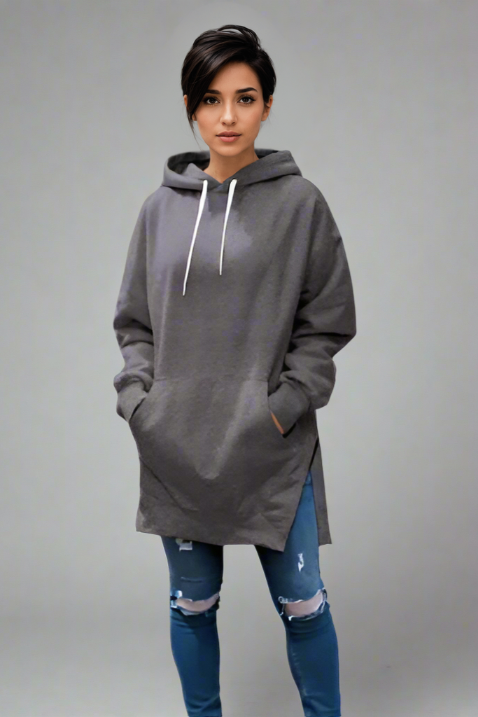 Women’s Split Shoulder Brushed Hoodie – Comfy Solid Color Pullover with Hood