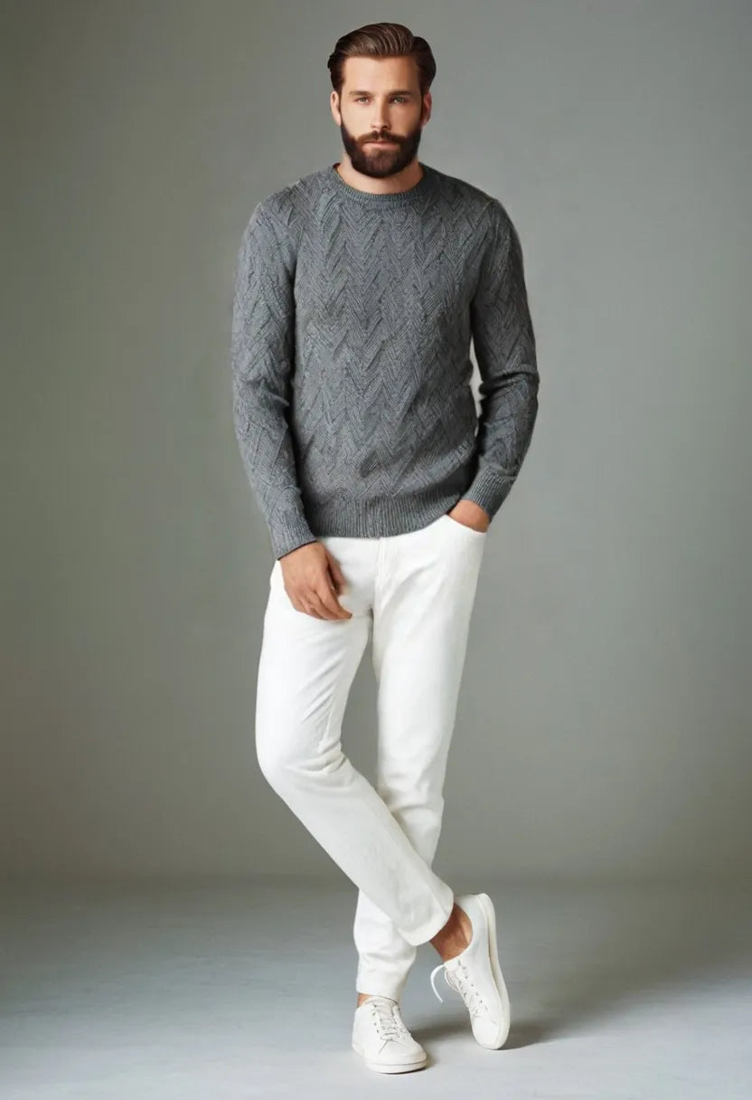 Men’s Wool Blend Knit Sweater – Slim Fit Crew Neck Pullover