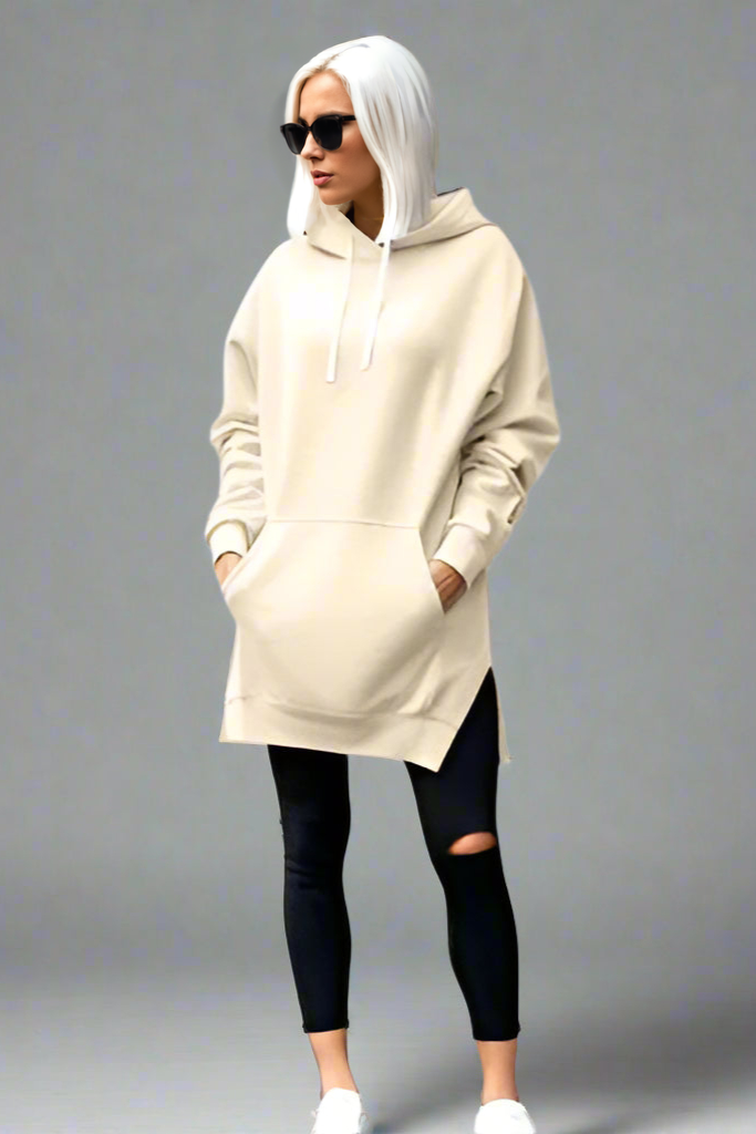 Women’s Split Shoulder Brushed Hoodie – Comfy Solid Color Pullover with Hood