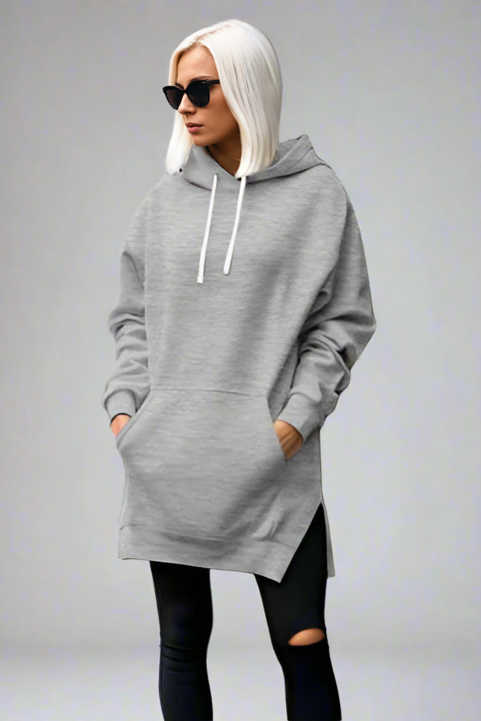 Women’s Split Shoulder Brushed Hoodie – Comfy Solid Color Pullover with Hood