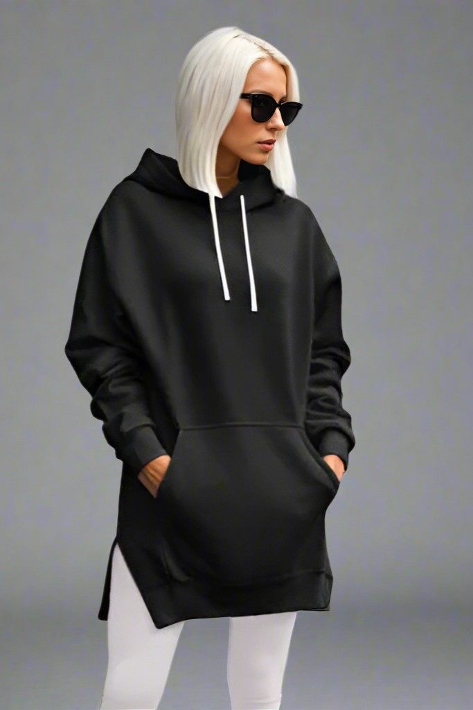 Women’s Split Shoulder Brushed Hoodie – Comfy Solid Color Pullover with Hood