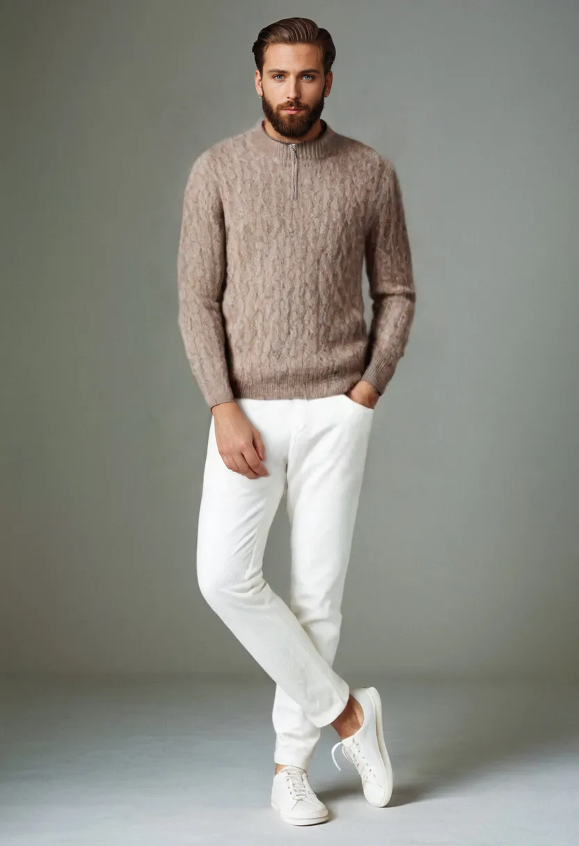 Men’s Pure Wool Half-High Collar Sweater – Thickened Loose-Fit Pullover