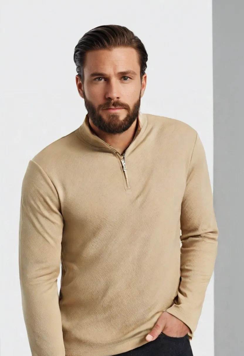 Men’s Twill Jacquard Half-Zip Shirt – Asymmetric Casual Top