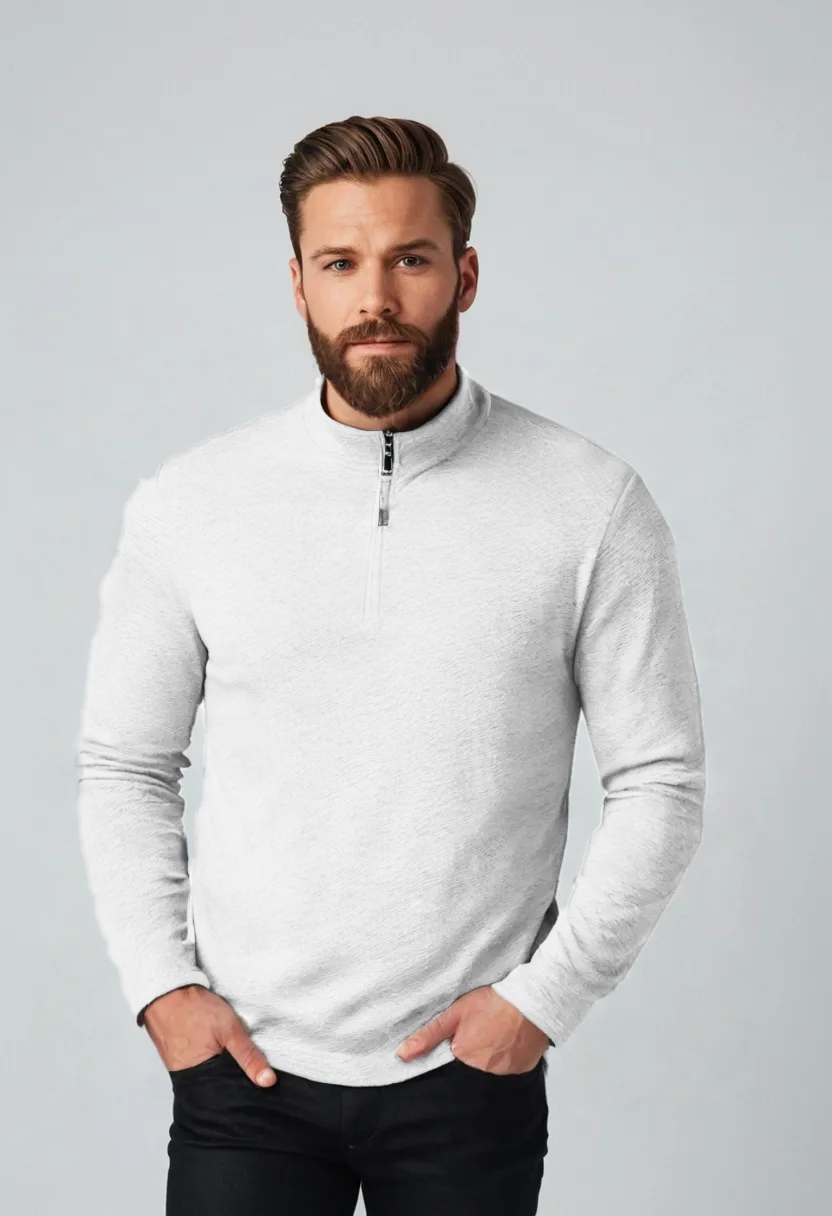 Men’s Twill Jacquard Half-Zip Shirt – Asymmetric Casual Top
