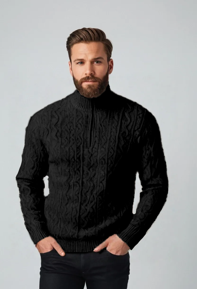 Men’s Half-Zip Cable Knit Sweater – Thickened Pullover