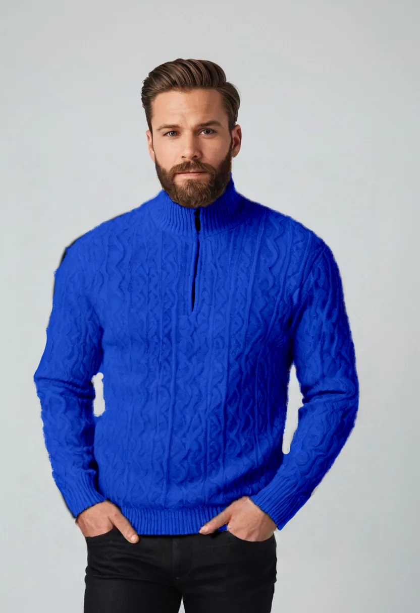 Men’s Half-Zip Cable Knit Sweater – Thickened Pullover