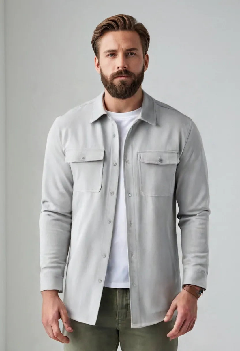 Men’s Button-Up Overshirt – Minimalist Casual Layering Jacket