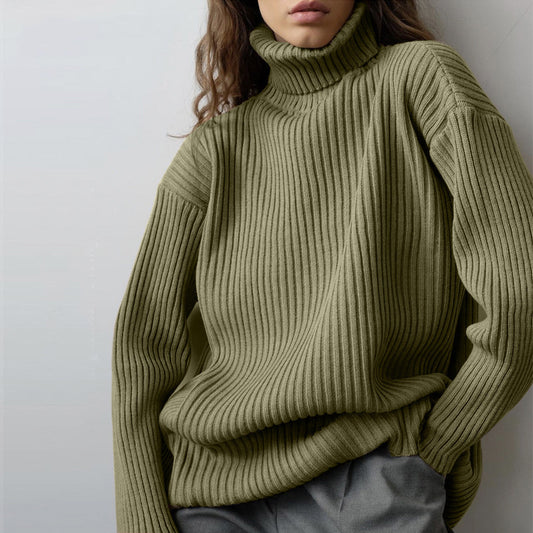 Women’s Ribbed Knit Turtleneck Sweater & Skirt Set – Elegant Two-Piece Outfit