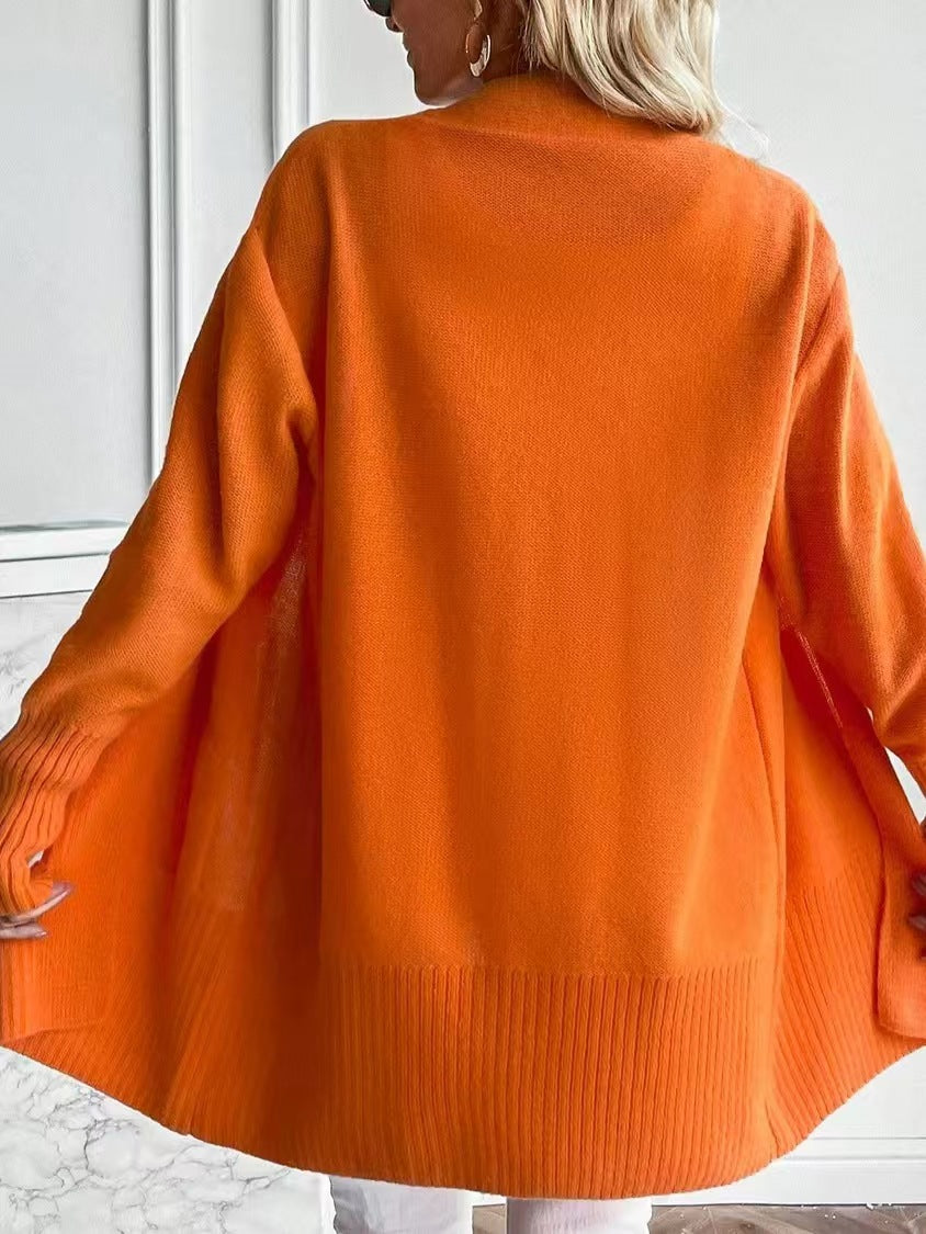 Plus Size Casual Knit Cardigan for Women – Solid Color, Long Sleeve